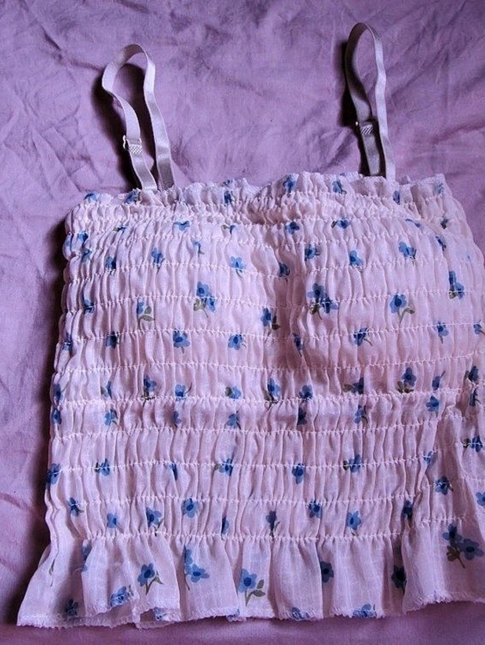 Floral Smocked Camisole in White & Blue Brand New